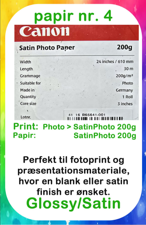 Papir nr. 4 – Satin 200 g og rulleetiket